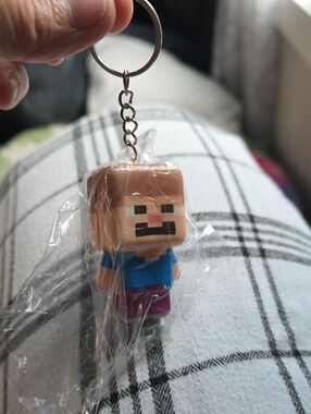 Minecraft Squishy Keychain in Blue Shirt and Brown Hair